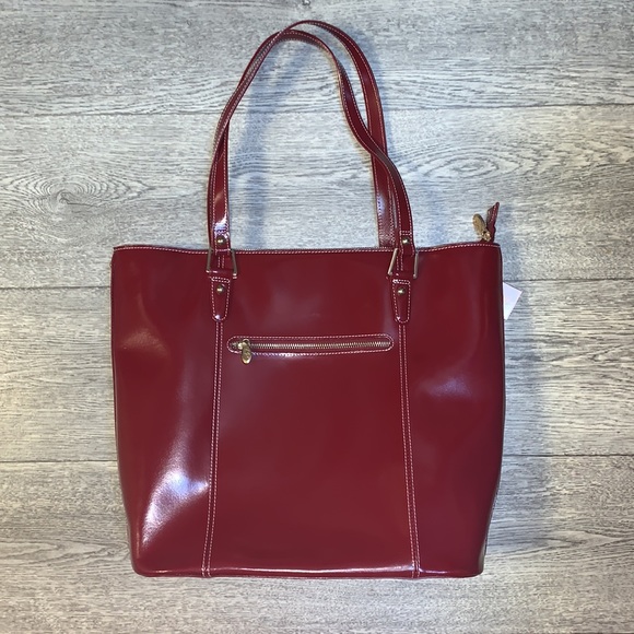 Mcklein USA Cristina Ruby Red gold Leather Tote with tablet pocket office bag - Picture 4 of 14